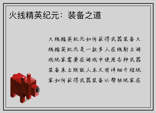 火线精英纪元：装备之道